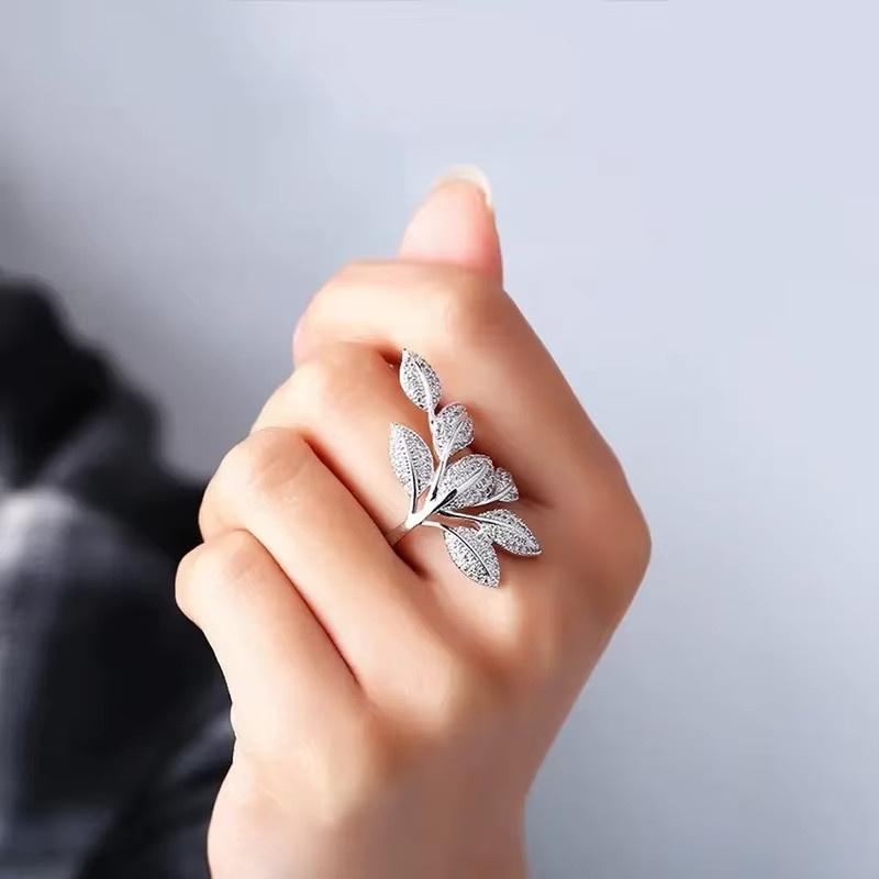 Huitan Bling Bling Blatt-Fingerring, Silber, Zirkonia, Kristall, Damen - Bild 2