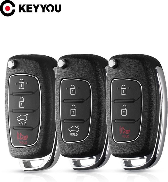 KEYYOU Ersatz Flip Remote Key Fob Gehäuse für Hyundai IX35 i20 IX45 mit 3/4 Tasten in Schwarz - Bild 1