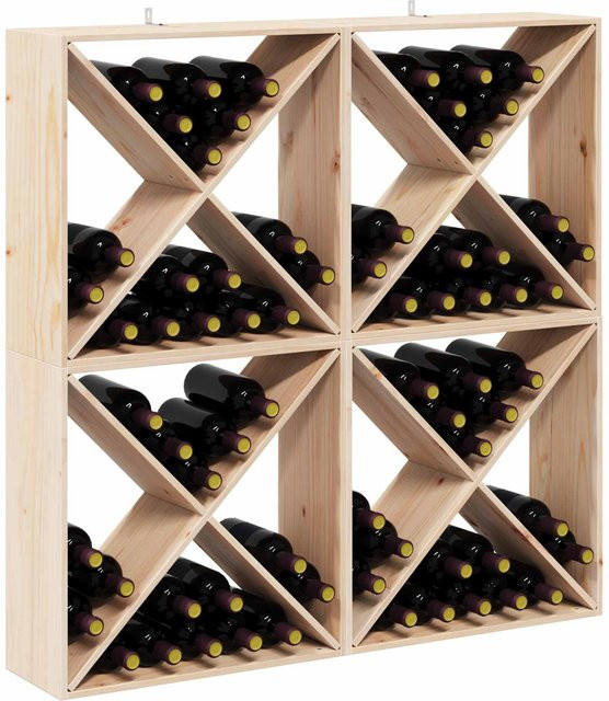 Yiwydaa Weinregal Set aus 4 Stück aus Massivholz Kiefer in Braun, Wandmontage, B/T/H: 62 x 25 x 62 cm - Bild 1