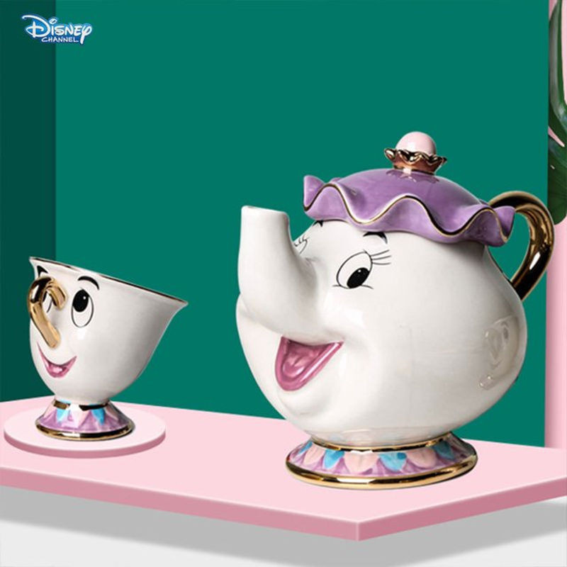 Disney Animation Die Schöne und das Biest Mrs. Potts Keramik Teekanne und Teetasse Set, Weiß vergoldet - Bild 1