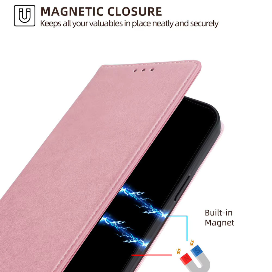 Business Leder Handyhülle für Xiaomi Redmi 13c 13r 12 12c 11a 9a 9at 9 9c mit NFC Magnet Brieftasche und Standfunktion in Braun und Pink - Bild 4