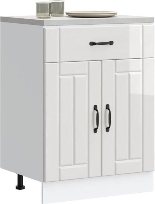 Küchenunterschrank Lucca von Vidaxl in Hochglanz-Weiß aus Holzwerkstoff mit Drehtüren, B/T/H: 60 x 46 x 81,5 cm - Bild 1