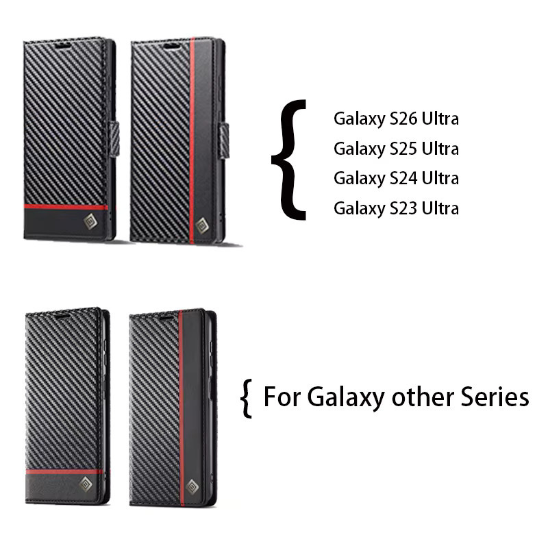 EUCAGR Carbon Fiber Flip Magnet Handyhülle aus PU Leder für Samsung Galaxy S26 Ultra S25 S24 S23 S22 S21 S20 S10 S9 S8 Plus in Schwarz - Bild 4