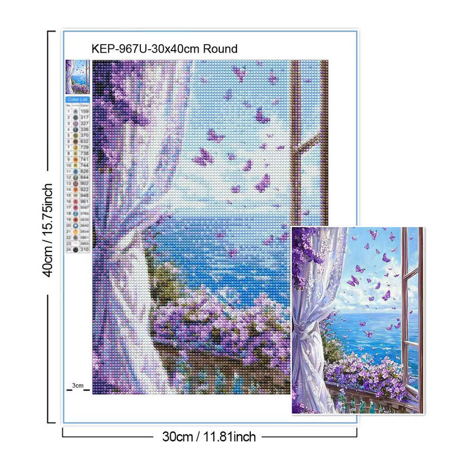 QIZITENG Diamond Painting Set Landschafts-Mosaik mit Blumen-Design in Multicolour, B/H: 40 x 30 cm - Bild 2