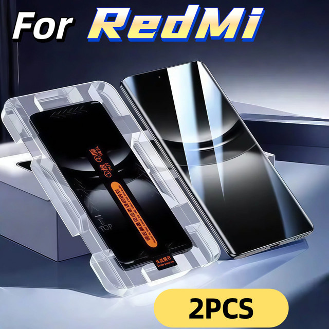 2 Stück Xiaomi Redmi Note 13 14 15 Pro Plus Displayschutzfolien aus gehärtetem Glas, transparent, kratzfest und HD-klar - Bild 1