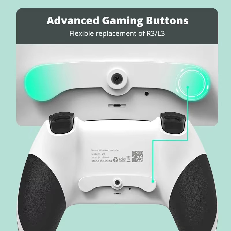 DATA FROG Kabelloser Gamecontroller für PS4, PS4 Pro und PS4 Slim sowie PC, Dual-Vibration Gamepad-Joystick in Weiß - Bild 5