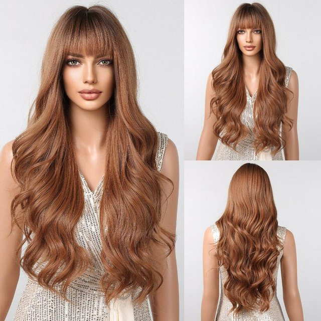 EASIHAIR Synthetik-Perücke, platinblond Ombre, lang wasserwellig mit Pony, Damen - Bild 1