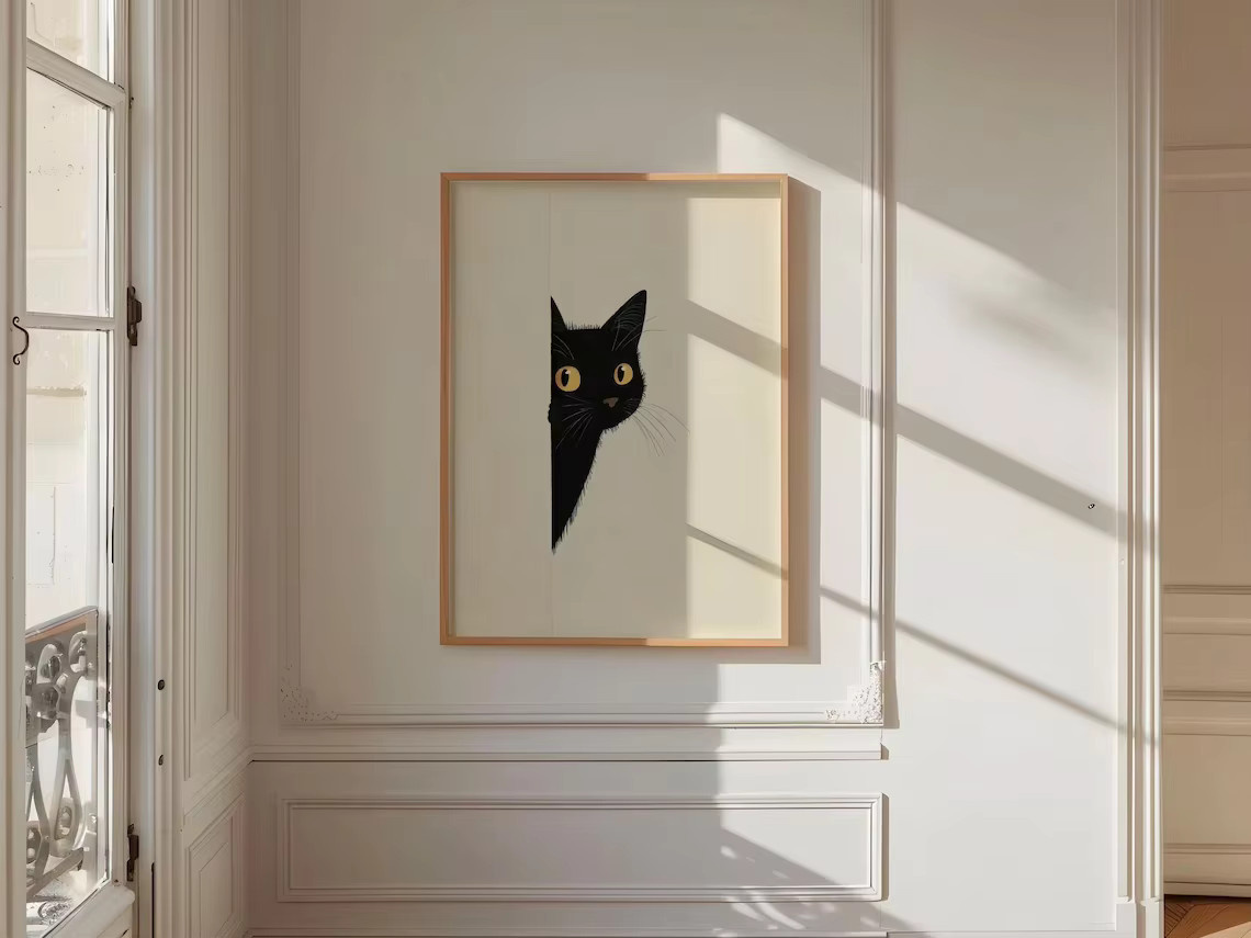 Minimalistisches Poster von SHENCHEN mit abstrakter Zeichnung einer schwarzen Katze in Erdtönen - Bild 3
