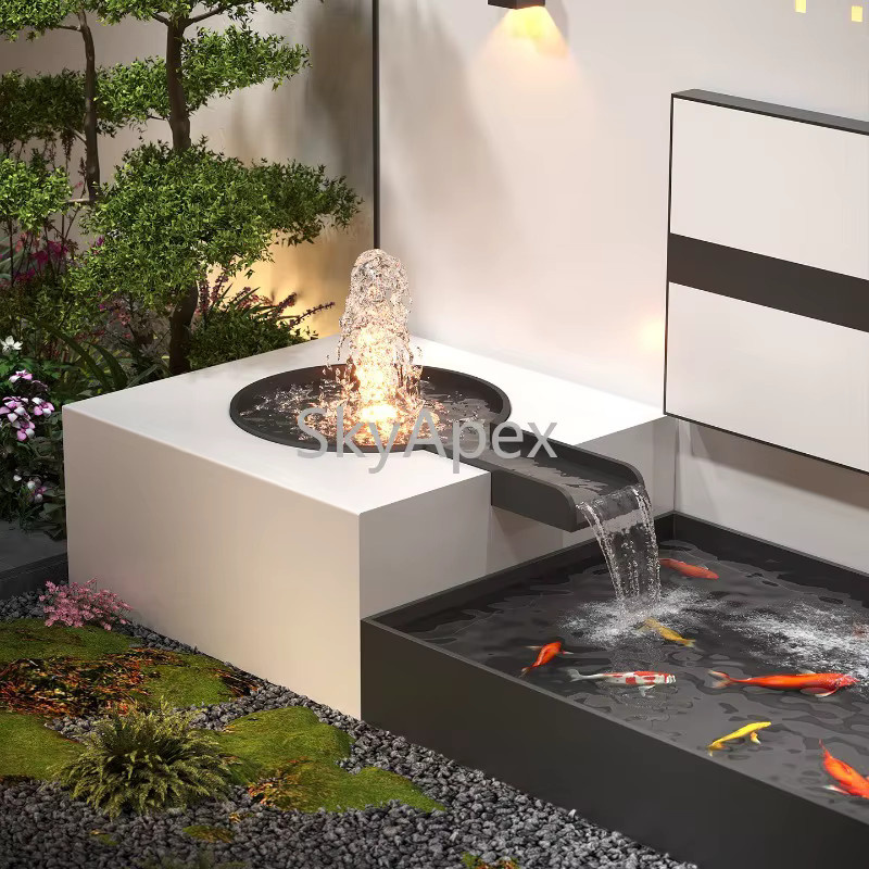 Garten-Wasservorhangwand aus Edelstahl in Silber mit rechteckigem Fischteich aus Metall für die Landschaftsgestaltung im Außenbereich - Bild 3