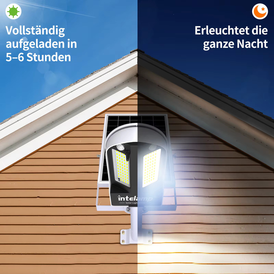 intelamp Solar-Sicherheitsleuchte für Außenbereich mit 3000LM, 12500mA und Dual 180° Bewegungssensor, wasserdichte LED Solar-Straßenleuchte für Garten, Hof und Garage - Bild 6