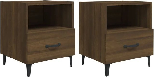 vidaXL Nachttische 2er-Set in Braun Eichen-Optik aus Holzwerkstoff und Metall, B/T/H: 40 x 47,5 x 44 cm - Bild 1