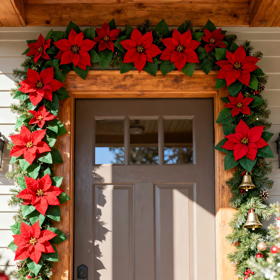 DUTRIEUX Künstliche rote Weihnachtsstern-Rebe als florale Girlande für Dekorationen im Innen- und Außenbereich - Bild 2
