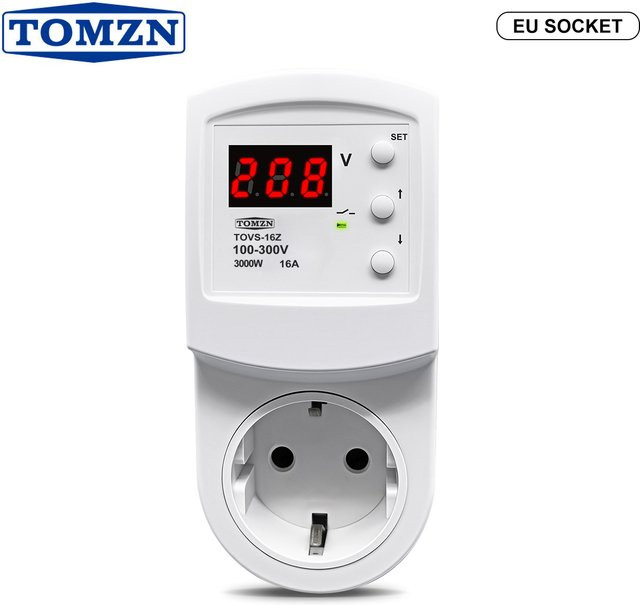 TOMZN TOVS-16Z Automatischer Spannungsschutz-Steckdose mit Überspannungs- und Unterspannungsschutz, AC 220V 230V, 16A, EU-Stecker, Weiß - Bild 1