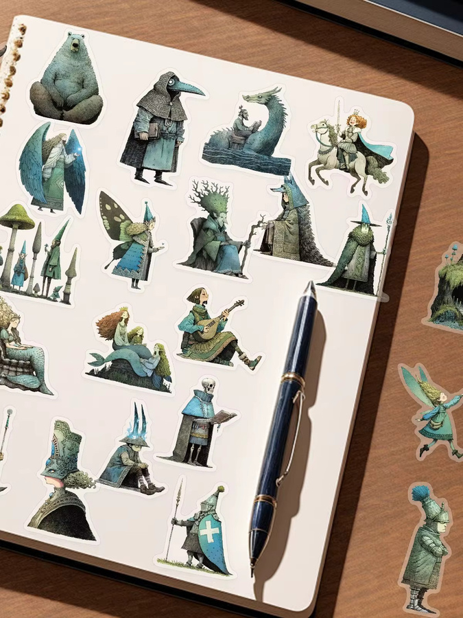 50 Stück Retro Märchenwelt Aufkleber mit Motiv Kavallerie, Monster und Burg für Scrapbook und Dekoration, Mehrfarbig - Bild 5