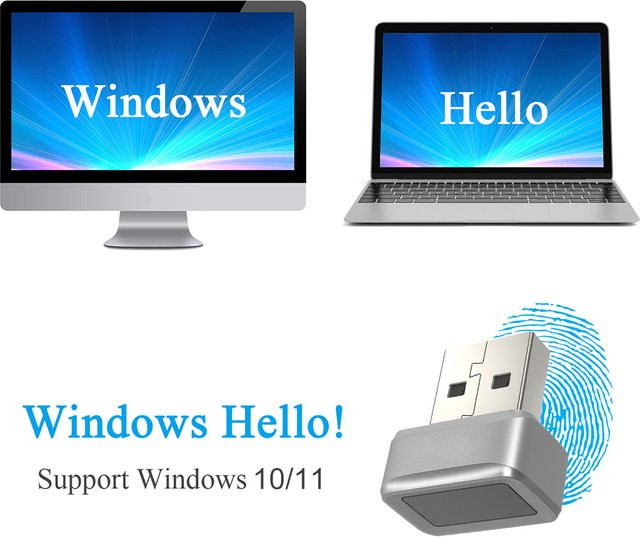 VODOOL USB-Fingerabdruckleser FIDO U2F Sicherheitsschlüssel mit Windows Hello Anti-Spoofing und 360 Grad Berührungssensor - Bild 1