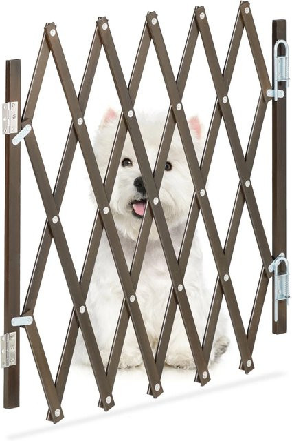 Relaxdays Hundeabsperrgitter aus Bambus und Eisen in Braun, ausziehbar, B: 96 cm, H: 48,5 cm - Bild 1