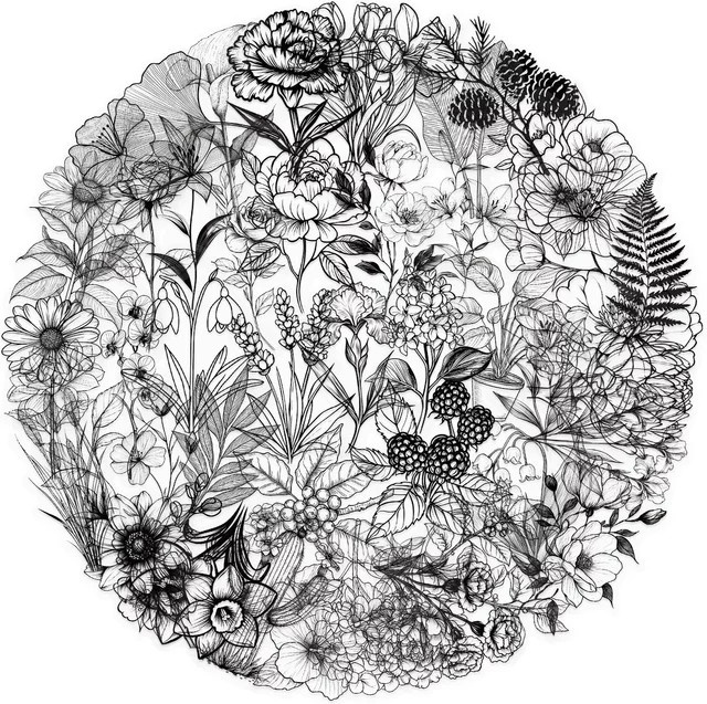 50 Stück GOGOTU Botanische Blumen Aufkleber in Schwarz und Weiß, transparente und wasserfeste PVC Sticker für DIY Dekoration, Notebook und Skateboard - Bild 1
