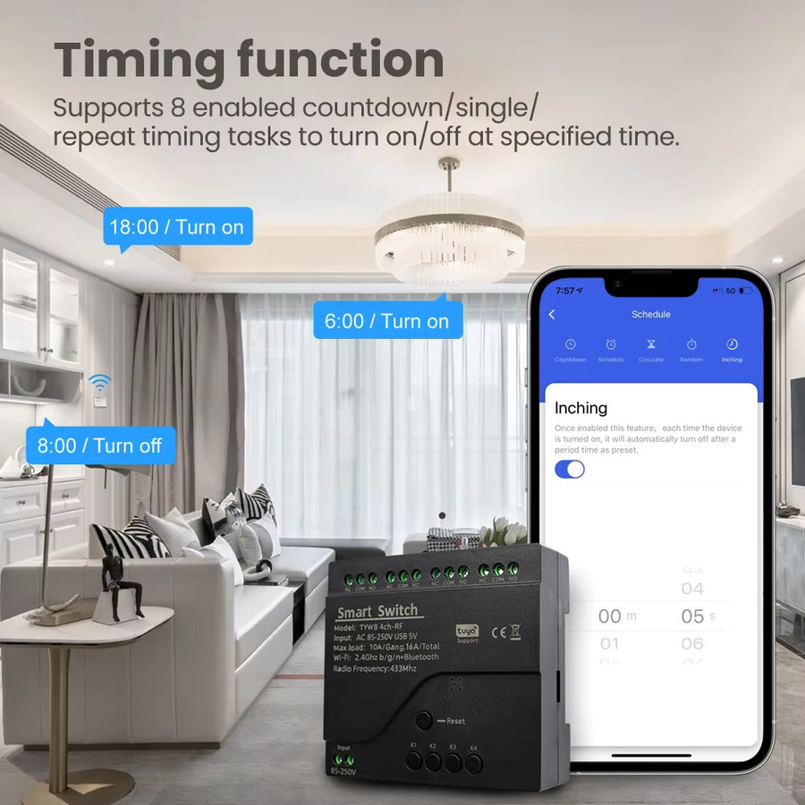 Tuya Smart Wifi Schalter Modul 4 Kanäle mit RF433 App Fernbedienung und Alexa Google Home Kompatibilität Schwarz - Bild 6