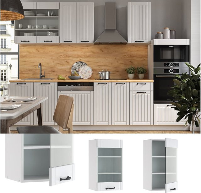 Vicco Hängeglasschrank Fame Line Küchenschrank in Weiß im Landhausstil mit Glastüren und Soft-Close-Funktion, Breite: 40 cm - Bild 1