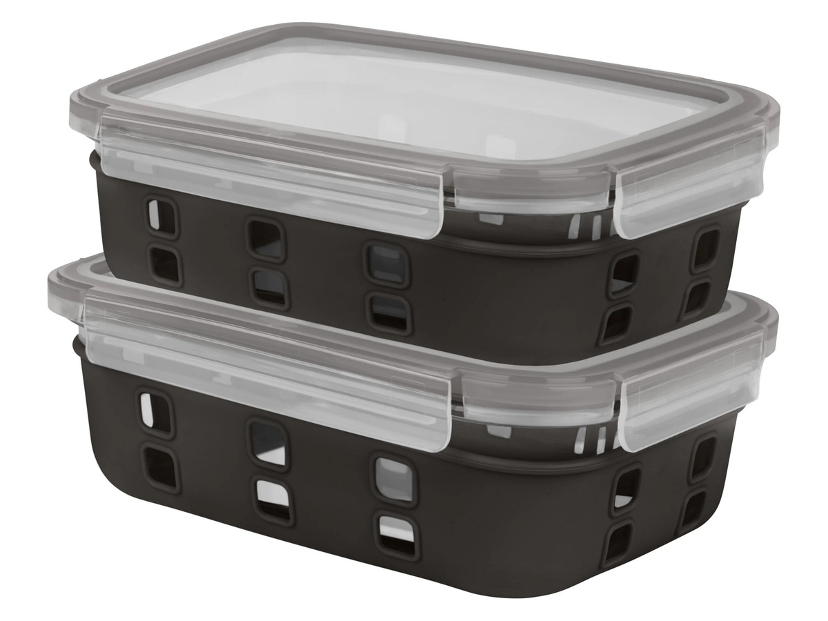 LIVARNO HOME Lunchbox aus Glas mit Silikonschutz und Clip-Verschluss, 2er-Set, Schwarz, mikrowellengeeignet - Bild 3