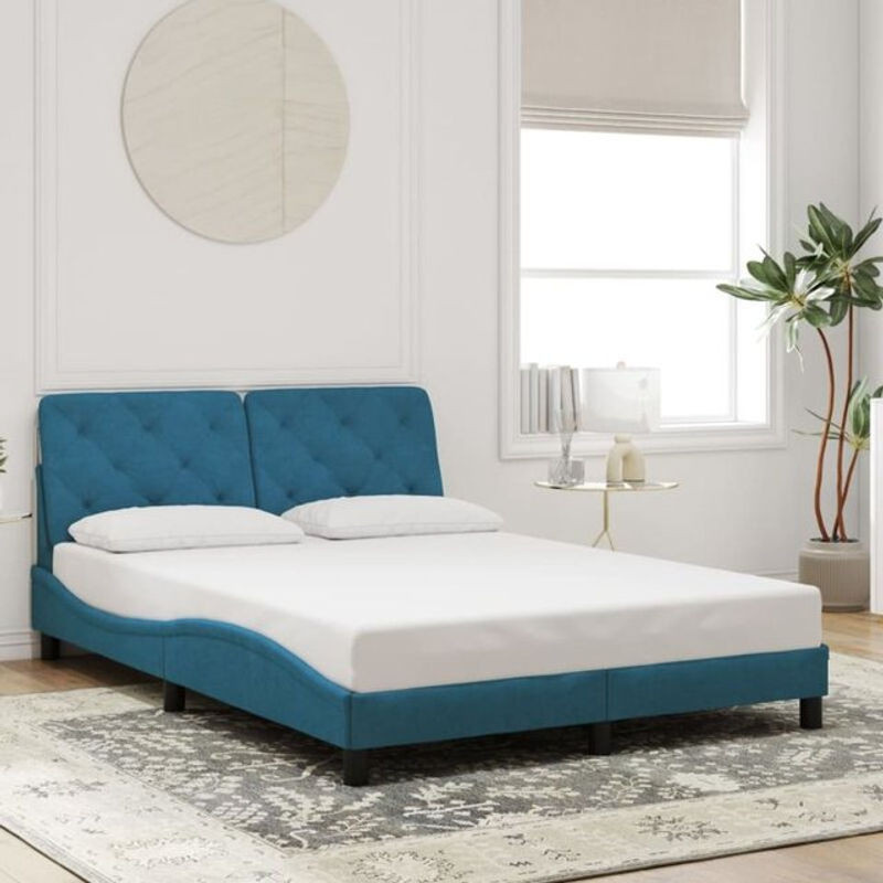 Modernes Polsterbett mit Kopfteil von vidaxl in Blau aus Samt, B/T/H: 140 x 200 cm - Bild 1