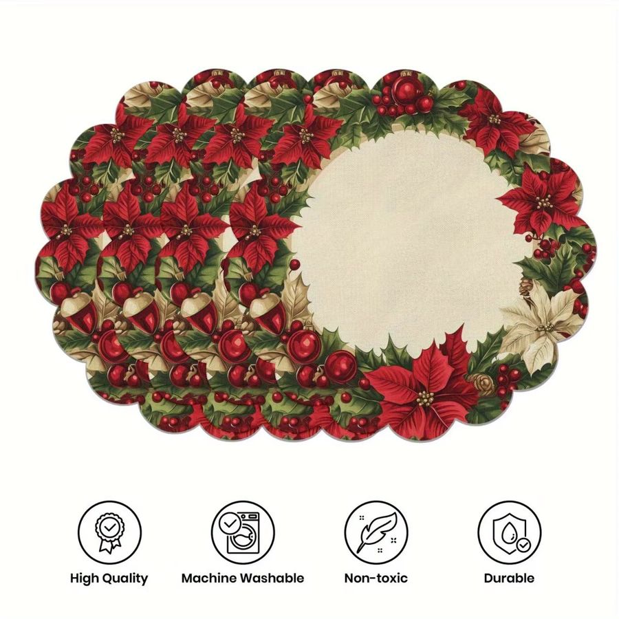 VIKAMA 4-teiliges Weihnachts-Tischset mit Weihnachtsstern für deine Tischdekoration - Bild 4