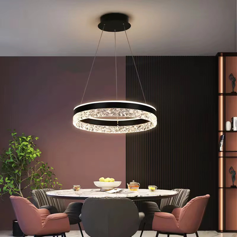 Moderner LED-Kronleuchter ONEBEI in Ring-Form aus Metall, Schwarz/Weiß/Multicolor, Pendelleuchte für Wohnzimmer, Esszimmer, Schlafzimmer und Home Office - Bild 3