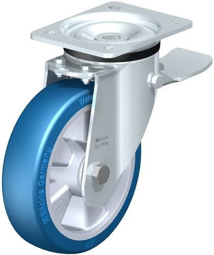 Blickle Lenkrolle LK-ALBS 180K-ST mit Feststeller in Silber und Blau, Rad-Durchmesser: 18 cm, Tragfähigkeit: 600 kg - Bild 1