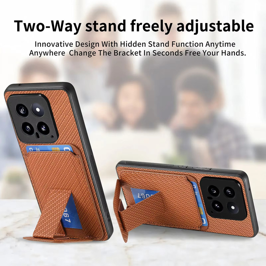 Klappbare Karten-Schutzhülle mit Kickstand für Xiaomi Redmi Note 10 11S 12 13 Pro Plus 14 Lite 12T 13T und POCO X5 X6 F5 in Braun - Bild 3