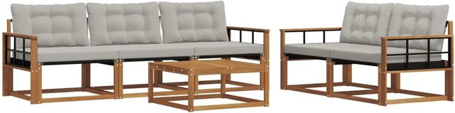 vidaXL Outdoor-Sofagarnitur 6-teilig aus Akazienholz und Textilene in Natur und Grau mit Kissen - Bild 1