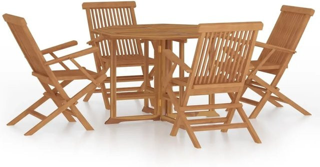 vidaXL 5-teilige Garten-Essgruppe aus Massivholz Teak in Braun, klappbar - Bild 1