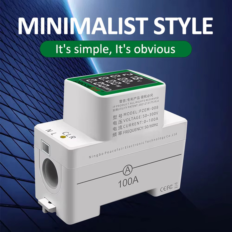 Voktta Multifunktions-Energiezähler AC50-300V 100A mit LCD-Digitalanzeige als DIN-Schienen-Amperemeter, Voltmeter und Wattmeter in Grün und Weiß - Bild 3