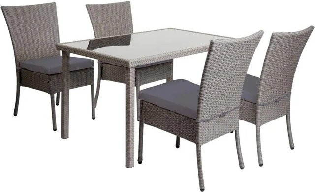 MCW Poly-Rattan Sitzgruppe G19 5-teilig in Grau mit dunkelgrauen Kissen, Tisch und 4 Stühlen, Breite: 120 cm, Tiefe: 75 cm - Bild 2