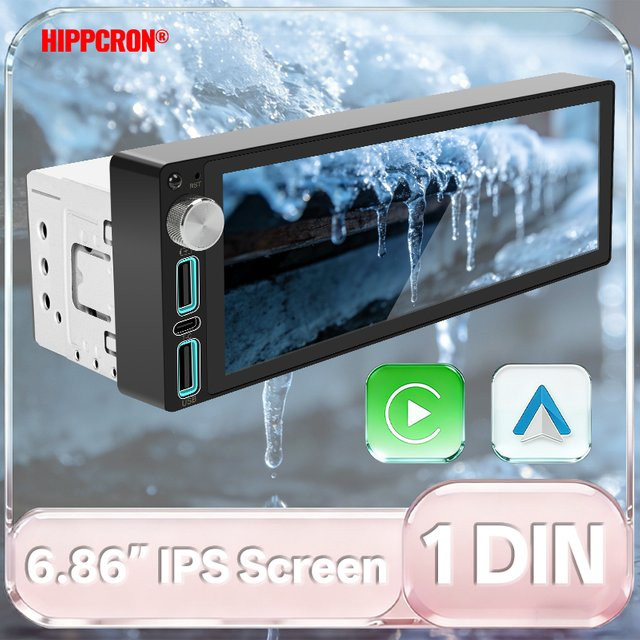 Hippcron 1DIN Autoradio mit 6,86 Zoll IPS-Touchscreen, Carplay, Android Auto, Bluetooth 5.0, USB/Typ-C und Mirror Link in Schwarz - Bild 1