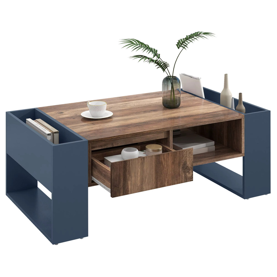 Svintora Moderner Couchtisch mit Schublade und Seitenfächern in Holzoptik für dein Wohnzimmer - Bild 2
