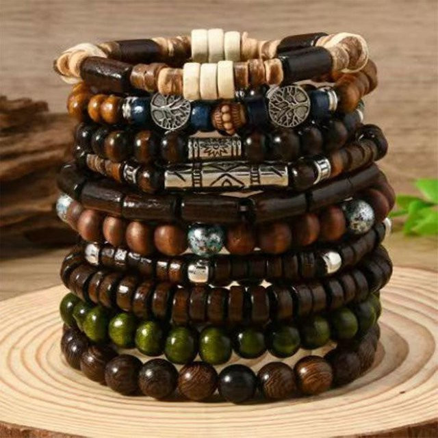 Perlenarmbänder Holz, brown, Herren, Vintage - Bild 1