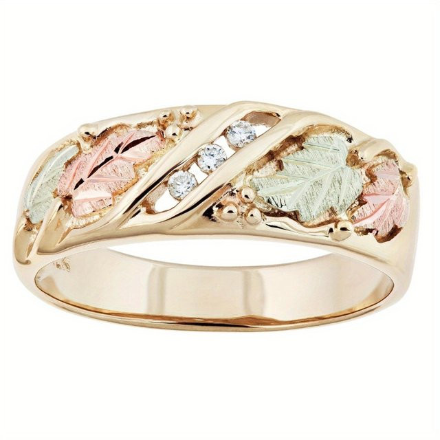 YoYo Stapelring Damen, goldfarben, Zirkon, Blattmuster-Gravur - Bild 1