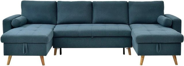 Vente-unique Schlafsofa Kori in Blaugrün mit L-Form und ausziehbarer Schublade - Bild 1