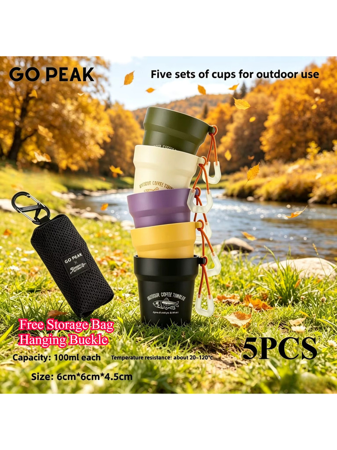 GO PEAK Camping-Becher-Set 5-teilig, ultraleichte tragbare Reise-Kaffeetassen für Backpacking und Wandern inklusive Aufbewahrungstasche und Aufhängehaken - Bild 7