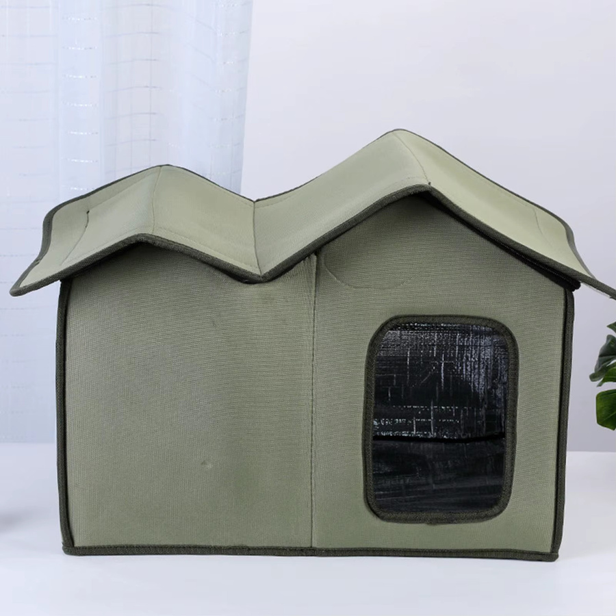Vahales Katzenhaus in Grün, isoliertes und wetterfestes Haustierhaus mit transparenter Tür und waschbarem Textilbezug - Bild 2