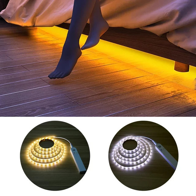 Gyarfas LED-Streifenlicht mit PIR-Bewegungssensor in Warmweiß, Batteriebetrieben, Einstellbar für Schrank- und Möbelbeleuchtung - Bild 1