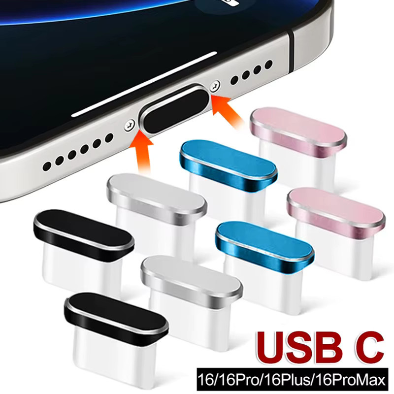 2 Stück USB-C Staubschutzkappen aus Metall für Samsung S26 in Grau, Silber und Blau - Bild 2