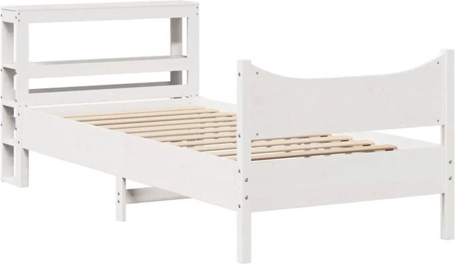 vidaXL Massivholzbett aus Kiefer mit Kopfteil in Weiß, rustikaler Stil, B: 75 cm, H: 81 cm, T: 82 cm - Bild 1