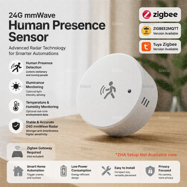 Coolo Smart Life Zigbee Human Presence Sensor mit 24G MMWave Radar, PIR Bewegungsmelder, Temperatur, Luftfeuchtigkeit und Helligkeit in Weiß für Tuya und 2MQTT Sicherheitsautomatisierung - Bild 1