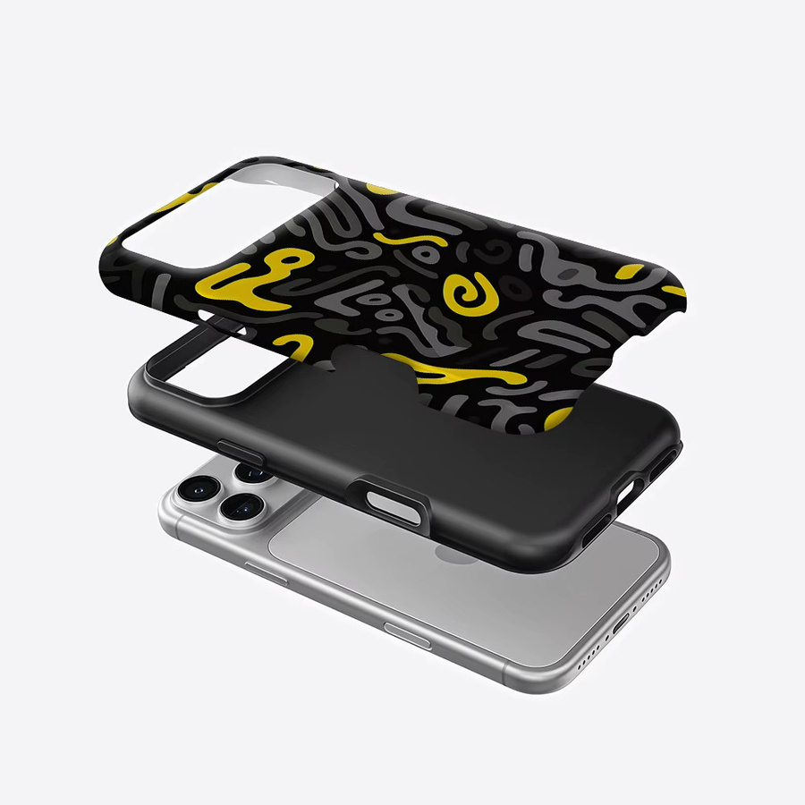 Aurea Case Matte Bumper MagSafe Schutzhülle für iPhone 13 bis 17 Pro Max Schwarz-Gelb Graffiti Design - Bild 2