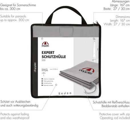 Doppler Expert Schirmhülle für Sonnenschirme und Mittelmastschirme mit Reißverschluss und Stab, grau, B/T/H: 30 x 1 x 167 cm - Bild 1