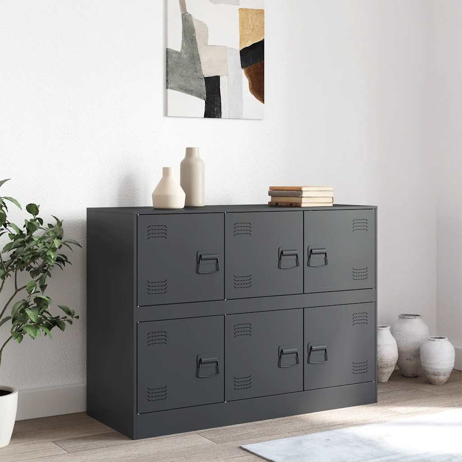 vidaXL Sideboard aus Stahl in Anthrazit, B/T/H: 99 x 39 x 73 cm - Bild 3