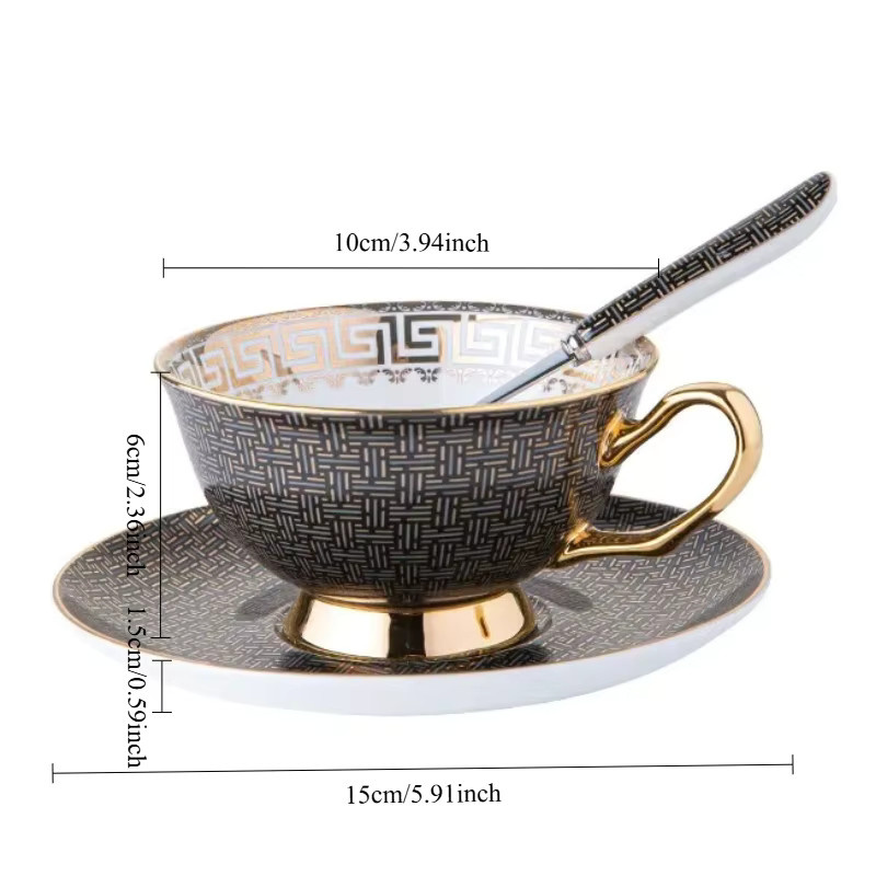 Keramik Kaffeetassen-Set mit geometrischem Gittermuster aus Bone China für Kaffee und Tee - Bild 5