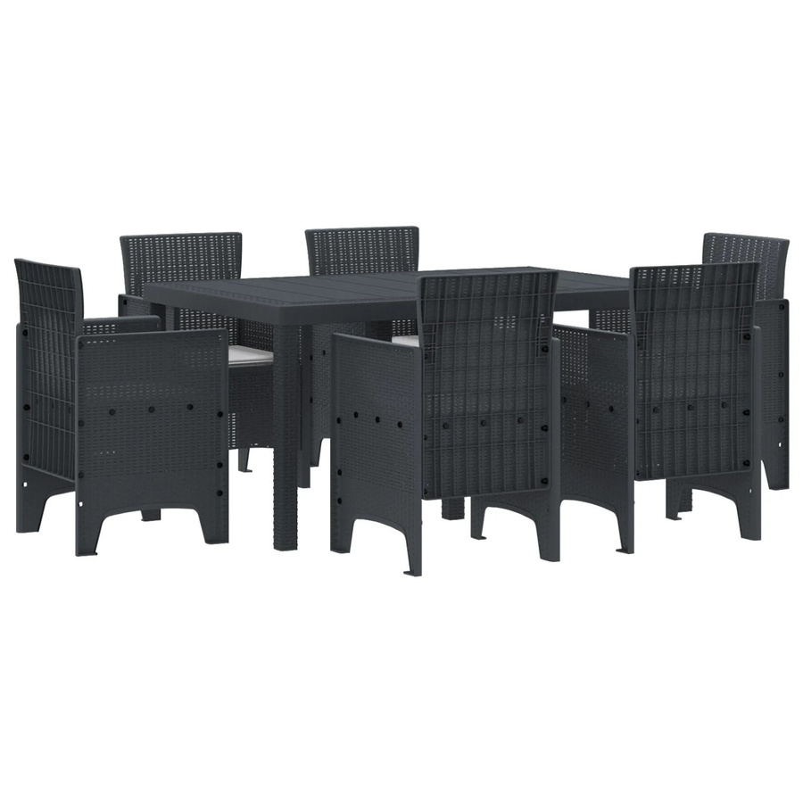 vidaXL 7-teilige Garten-Essgruppe aus Poly-Rattan mit Kissen in Anthrazit - Bild 2