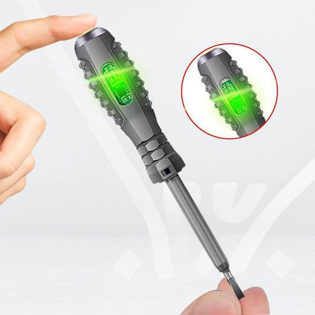 Aideepen Spannungsprüferstift mit roter und grüner Kontrollleuchte, batterieloser Spannungsdetektor als Flach- und Kreuzschlitzschraubendreher - Bild 1